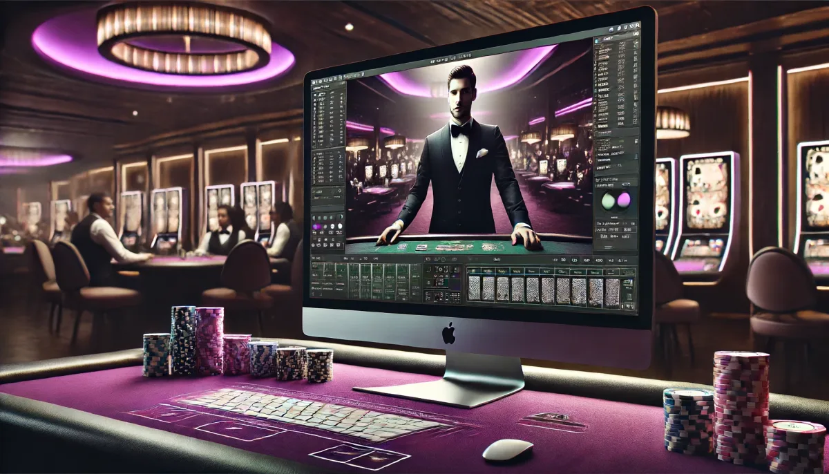 dealer near casino table onscreen